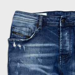 Diesel Jeans Mens 34x32 Blue Tepphar Slim Tapered Fit Medium Wash Distress Denim Pants