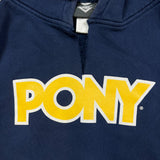 Vintage 90s Pony Hoodie Men XL Blue Embroidered Logo Thrashed Hooded Sweater