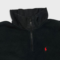 Vintage 90s Polo Ralph Lauren Fleece Mens Medium Black Pony 1/4 Zip Pullover Jacket