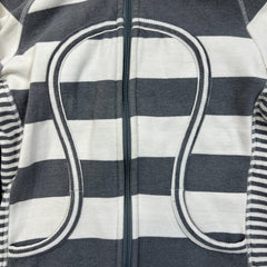 Lululemon Scuba Hoodie Womens Size 8 Gray Striped Full Zip Hooded Sweater