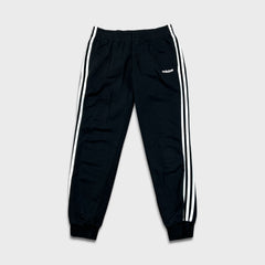 Adidas Sweatpants Mens Medium Black 3 Stripes Spell Out Taper Leg Fleece Jogger