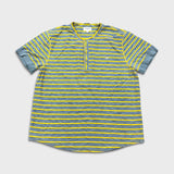 True Religion Henley Shirt Mens 3XL Yellow Horseshoe Striped Short Sleeve Tee