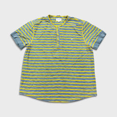 True Religion Henley Shirt Mens 3XL Yellow Horseshoe Striped Short Sleeve Tee