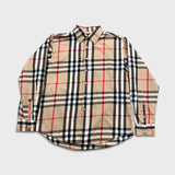 Burberry Brit Shirt Mens XL Beige Plaid Nova Check Casual Preppy Button Up