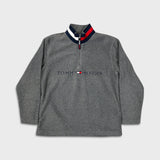 Tommy Hilfiger Fleece Mens Medium Gray Flag Pullover 1/4 Zip Jacket