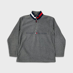 Tommy Hilfiger Fleece Mens Medium Gray Flag Pullover 1/4 Zip Jacket