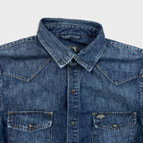 2014 Armani Exchange Denim Shirt Mens Large Blue Dark Wash Western Jean Pearl Snap