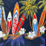 Vintage Y2K Favant Hawaiian Shirt Mens XL Blue Surfboard Tropical Vacation AOP