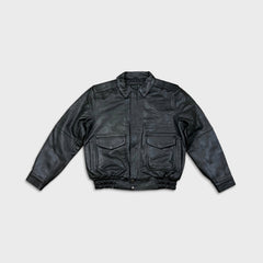 Vintage Y2K Ultra One Platinum TA Petro Leather Jacket Mens Medium Black A2 Flight Bomber