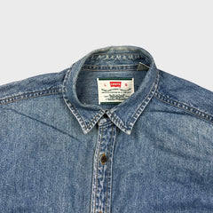 Vintage 90s Levi's Denim Shirt Mens Large Blue Faded Western Button Up