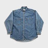 Vintage 90s Levi's Denim Shirt Mens Large Blue Red Tab Light Wash Button Up