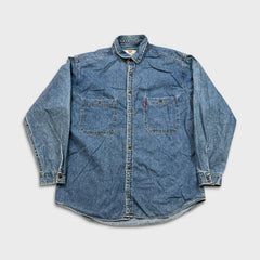 Vintage 90s Levi's Denim Shirt Mens Large Blue Red Tab Light Wash Button Up