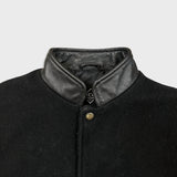 Vintage Y2K Blank Jacket Mens Small Black Leather Varsity Letterman Bomber