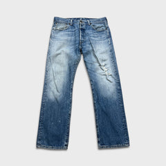 Levi's 501 Jeans Mens 34x30 Blue Original Fit Straight Distress Medium Wash Denim Pants