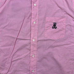 Psycho Bunny Button Up Pocket Shirt Mens Large Pink Gingham Preppy Short Sleeve