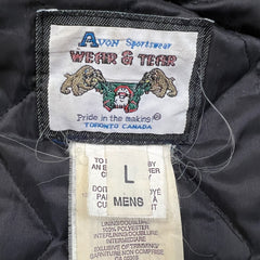 Vintage 80s  John Deere Jacket Mens Large Green Welland Works Loader Wool Leather Varsity