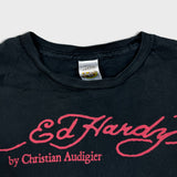 Vintage Y2K Ed Hardy Christian Audigier T Shirt Womens Small Black Faded Floral Graphic Top