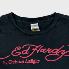 Vintage Y2K Ed Hardy Christian Audigier T Shirt Womens Small Black Faded Floral Graphic Top