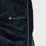 Champion Velour Pants Mens XL Black Script Taper Leg Side Tape Lounge Sweatpants