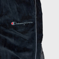 Champion Velour Pants Mens XL Black Script Taper Leg Side Tape Lounge Sweatpants