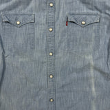 Levi's Barstow Denim Shirt Mens 2XL Blue Light Wash Slim Fit Western Pearl Snap