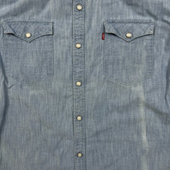 Levi's Barstow Denim Shirt Mens 2XL Blue Light Wash Slim Fit Western Pearl Snap