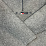 Vintage Y2K Tommy Hilfiger Fleece Mens Medium Gray Flag Pullover 1/4 Zip Jacket