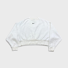 Nike Sportswear Sweatshirt Womens Small White Center Swoosh Crop Pullover Crewneck