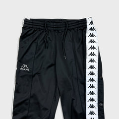 Kappa Track Pants Mens Medium Black Tear Away Side Tape Athletic Gym Jogger