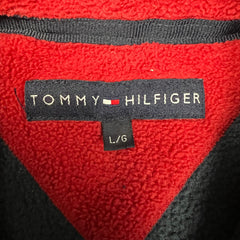 Vintage Y2K Tommy Hilfiger Fleece Mens Large Blue Flag Pullover 1/4 Zip Jacket