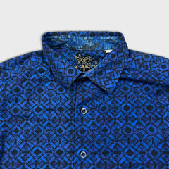 Robert Graham Shirt Mens Large Blue Geometric Classic Long Sleeve Button Up