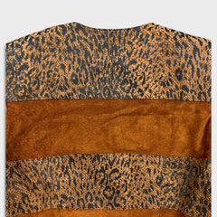 Vintage 90s Danier Suede Patchwork Jacket Womens XS Brown Snake Leopard Print