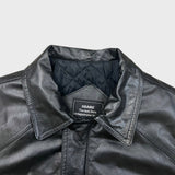 Vintage 80s Sears Leather Bomber Jacket Mens Large Black Quilted Flight Coat