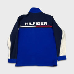 Vintage Y2K Tommy Hilfiger Fleece Mens Medium Blue Flag Pullover Full Zip Jacket