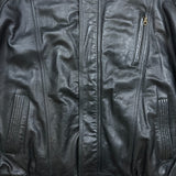 Vintage 90s Moores Black Leather Jacket Mens 2XL Black Quilted Lined Bomber Coat