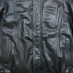 Vintage 90s Moores Black Leather Jacket Mens 2XL Black Quilted Lined Bomber Coat