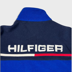 Vintage Y2K Tommy Hilfiger Fleece Mens Medium Blue Flag Pullover Full Zip Jacket