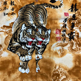 Vintage Y2K Tiger Dragon Shirt Mens 3XL Yellow Button Up All Over Print Calligraphy