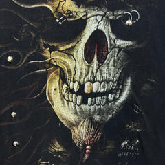 Vintage Y2K Skull T Shirt Mens XL Black Tie Dye Studded Horror AOP Faded Tee