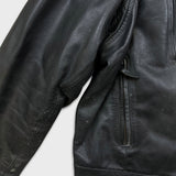 Vintage Y2K Leather Jacket Mens XL Black Moto Biker Multi Zipper Heavy Bomber
