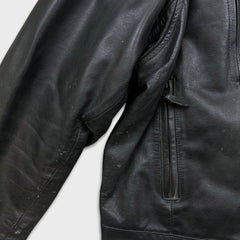 Vintage Y2K Leather Jacket Mens XL Black Moto Biker Multi Zipper Heavy Bomber