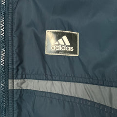 Vintage 90s Adidas Jacket Mens Medium Blue Stripe Reversible Fleece Full Zip Coat
