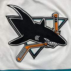 Vintage 90s CCM San Jose Sharks Jersey Mens Large White Distressed NHL Hockey