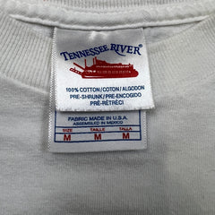 Vintage Y2K Blank T Shirt Mens Medium White Tennessee River Distress Short Sleeve Tee