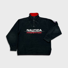 Vintage 90s Nautica Competition Fleece Mens Large Black USA 1/4 Zip Pullover Jacket