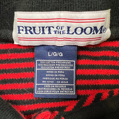 Vintage 90s Fruit of The Loom Polo Shirt Mens Large Red Striped Preppy Short Sleeve