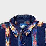 Vintage 90s Wrangler Shirt Mens XL Blue Faded Western Aztec Casual Button Up