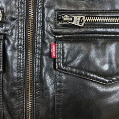 Levi's Faux Leather Jacket Mens Small Brown Aviator Bomber Sherpa Lined Coat