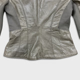 Vintage Y2K Danier Leather Jacket Womens Small Gray Silk Floral Damask Lined Bomber
