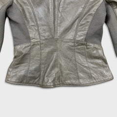 Vintage Y2K Danier Leather Jacket Womens Small Gray Silk Floral Damask Lined Bomber